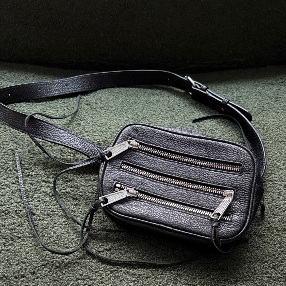 Rebecca Minkoff Chic Black Leather Crossbody Bag with Zippers